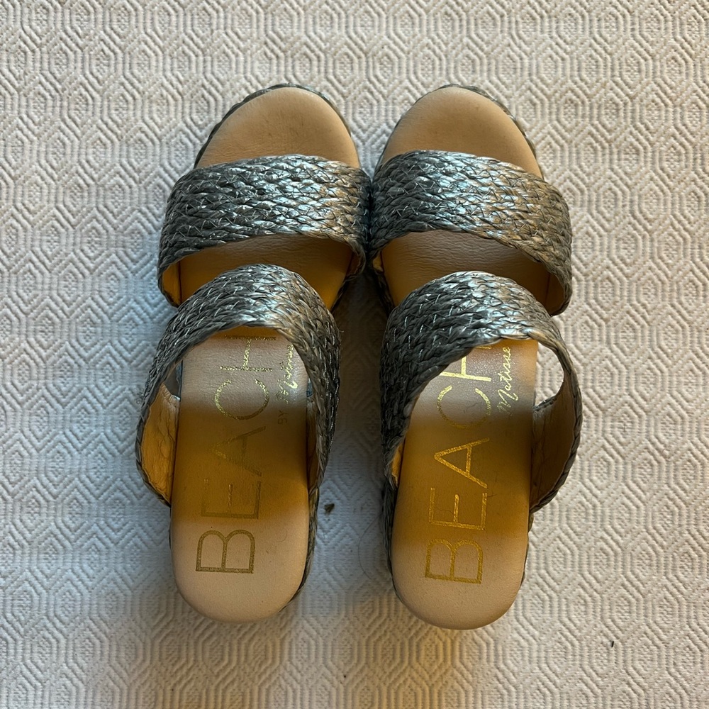 BEACH by Matisse Silver Braided Double-Strap Slide Mules